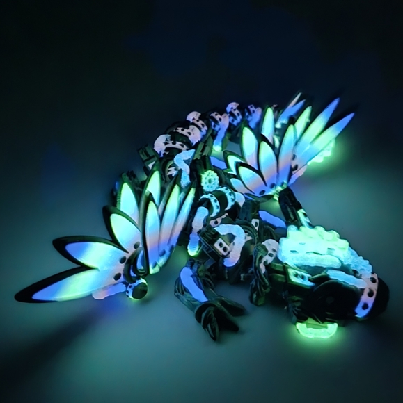 Articulated Steampunk Dragon – Glow-in-the-Dark Rainbow Display Piece - Picture 7 of 9